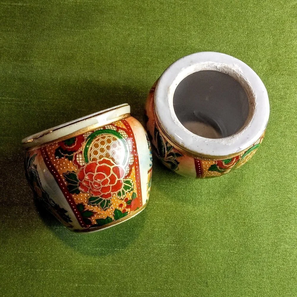 Vintage Japanese Moriage Gold-Rimmed Ceramic Vases